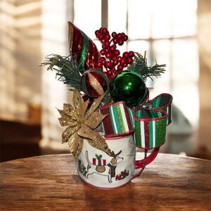 Whimsical Mug Christmas Floral Arrangement | Dog Lover Gift |